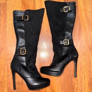 Venus Elegant Black leather suede Knee-High gold buckle grunge Boots size 8